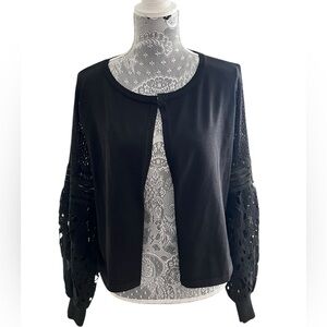 Sioni Milano Black Eyelet Sleeve Cardigan Jacket Sweater Size XL